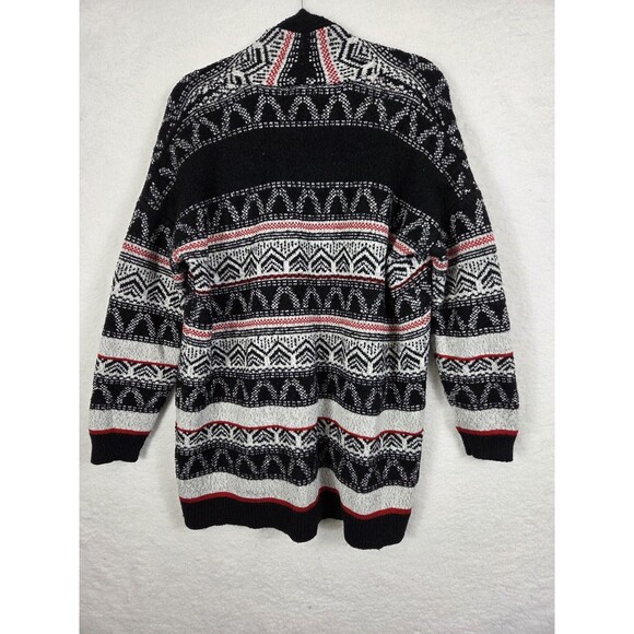Merona Sweater Womens XL Black Red Open Front Cardigan Fair Isle Knit Cabincore - Picture 3 of 9